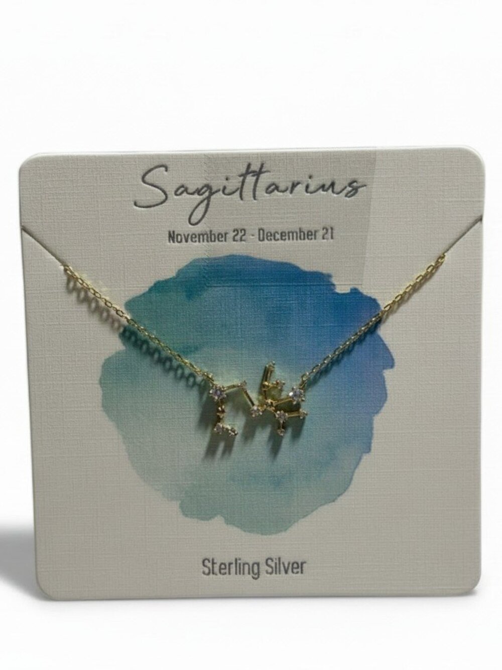 Sagittarius Constellation Necklace Gold Over Sterling Silver Cubic Zirconia New